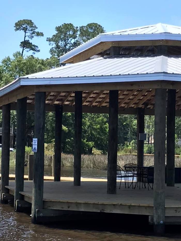 Two-tier octagonal covered pavilion over the water