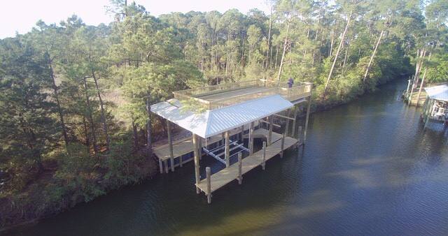 Aerial view of the boathouse on a canal